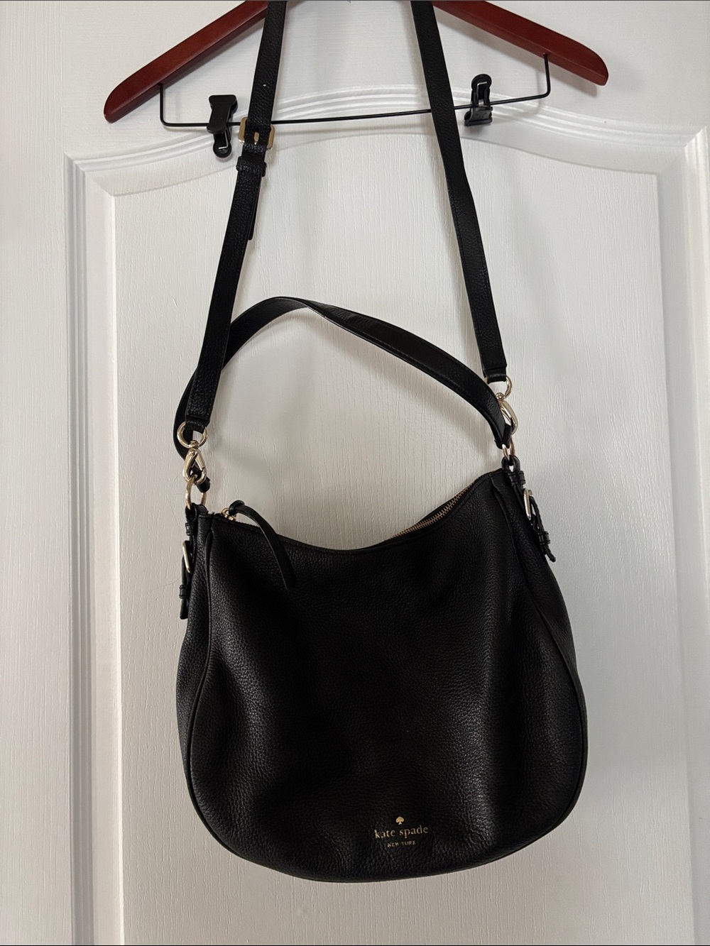 kate spade Black Pebbled Leather Shoulder Bag with Removable Strap
